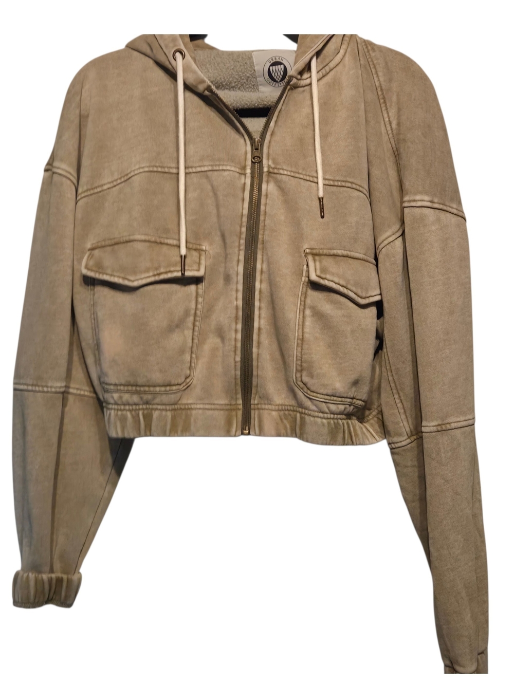 Urban Outfitters Cropped Hooded Bomber Jacket - Taupe